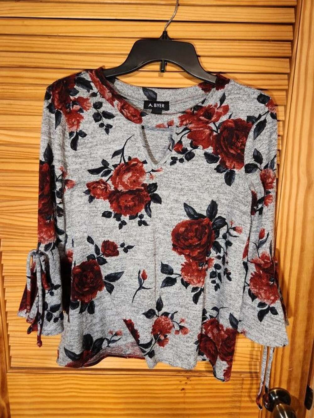 Vintage A Byer Women’s Large Rose Floral Long‑Sleeve Top